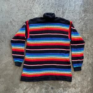 Vtg Lizsport Striped Chunky Knit Turtleneck Sweater M Cotton Australia 90s Coogi